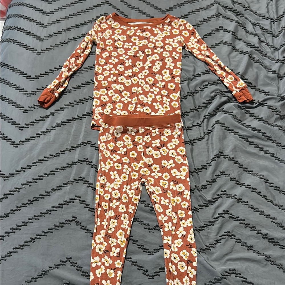 Floral Kids Pajamas - Brown and White
